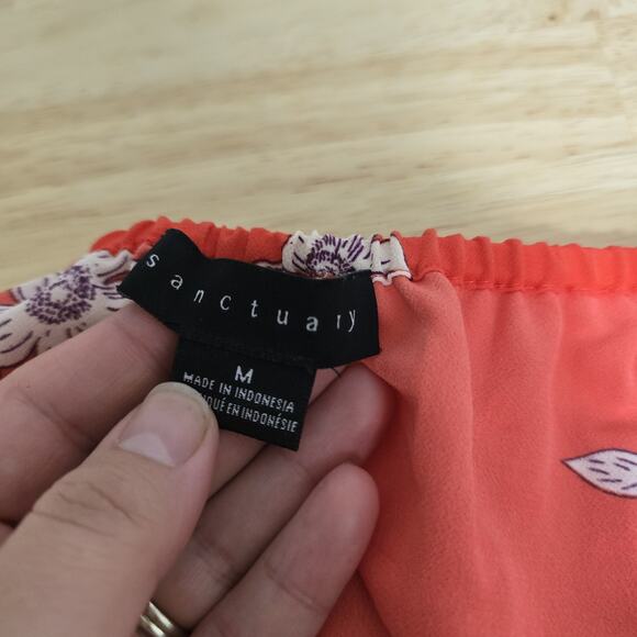 Sanctuary Blouse Womens Medium Red Floral Square Neck Long Sleeve Button Up‎ Top - Picture 3 of 9